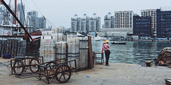 Woman standing in city