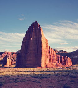 Rock formations on mountain against sky