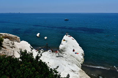 High angle view of sea shore against sky