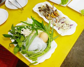 High angle view of food in plate