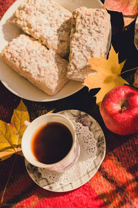 High angle view of breakfast on table