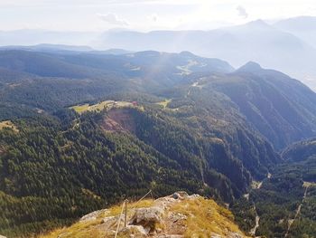 High angle view of mountain range against sky