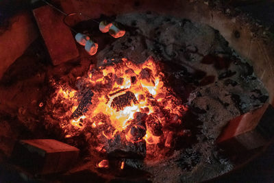 High angle view of bonfire