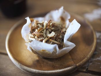 Close-up of almond muffin