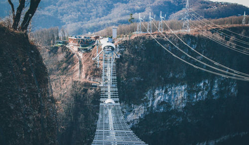 High angle view of bridge on mountain