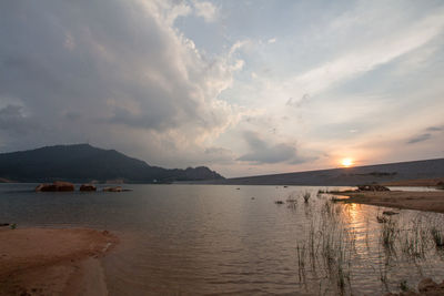 Scenic view of lake against sky during sunset