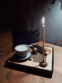 High angle view of candles on table