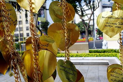 Close-up of decoration hanging for sale in market