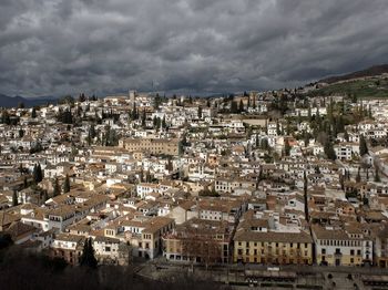 High angle shot of townscape against sky