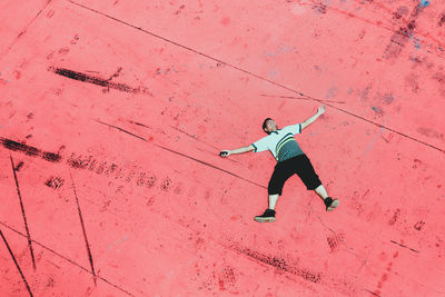 High angle view of man running