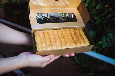 Cropped hand of person holding food