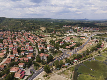 High angle view of cityscape against sky