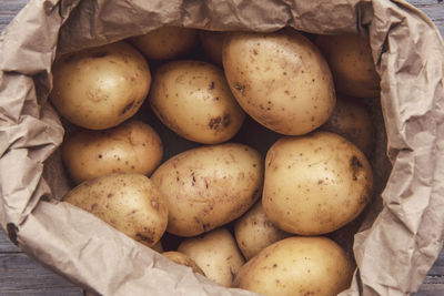 High angle view of potatoes in basket