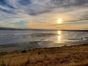 Scenic view of sea against sky during sunset