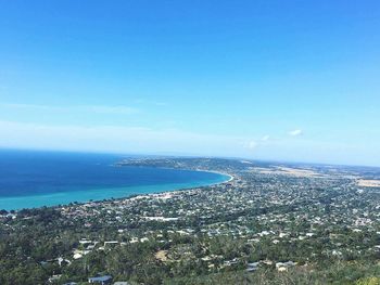 Scenic view of sea against clear blue sky