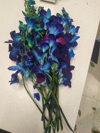 High angle view of purple flowers on table