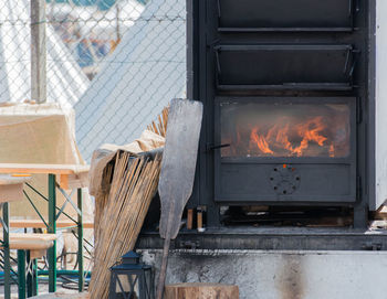 Close-up of fireplace