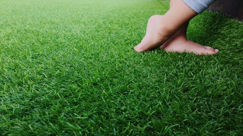 Low section of child standing on grass