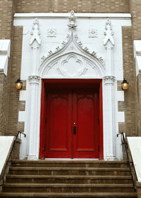 Low angle view of closed door of building