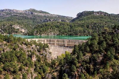 Scenic view of dam against sky