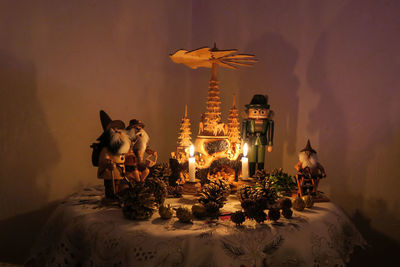 High angle view of christmas decorations on table