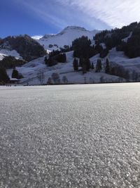 Scenic view of snow covered mountains