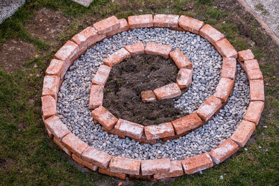 High angle view of manhole on street