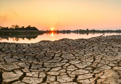 Scenic view of lake against sky during sunset