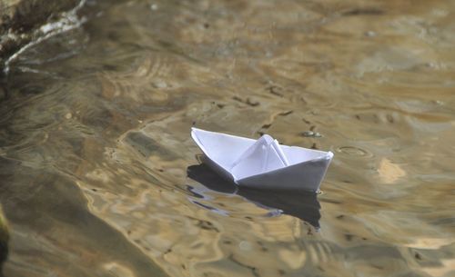 High angle view of paper floating on water