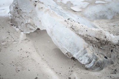 Close-up of ice block on beach