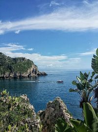 Scenic view of sea against cloudy sky