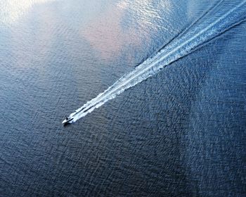 High angle view of boat on hudson river