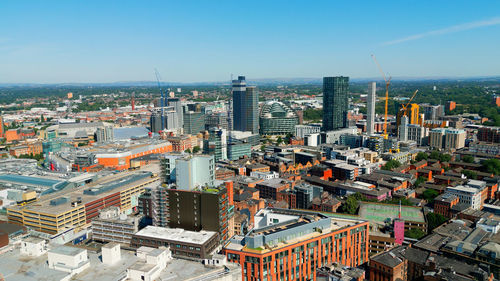 High angle view of cityscape against sky