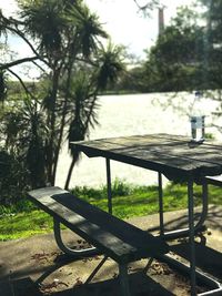 Bench and table in park