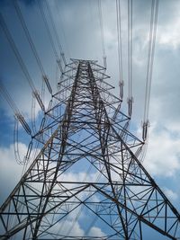 Low angle view of electricity pylon against sky