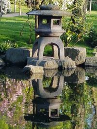 Close-up of wooden structure in lake