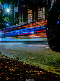 Light trails on street in city at night