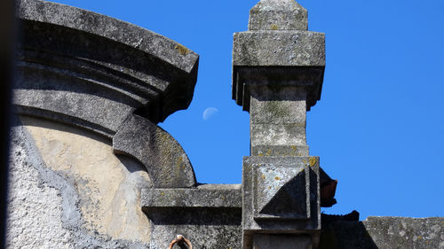 Low angle view of cross against clear blue sky