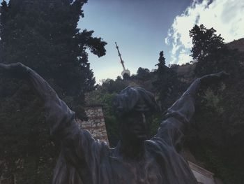 Statue by trees against sky