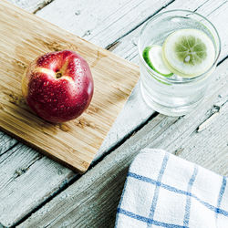 High angle view of apple on table