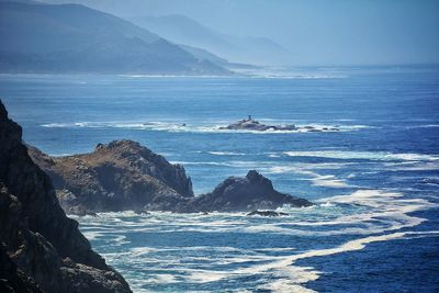 Scenic view of sea with mountains in background