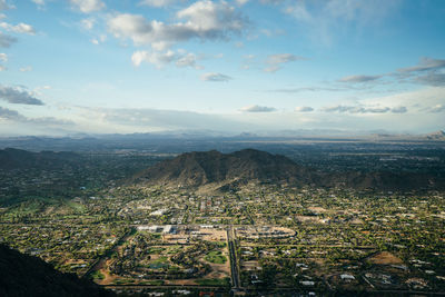 High angle view of townscape against sky