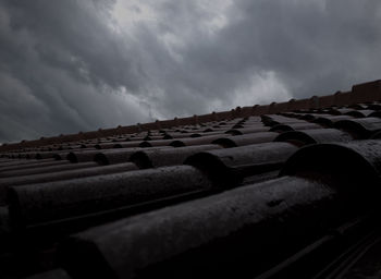 Low angle view of old building against cloudy sky