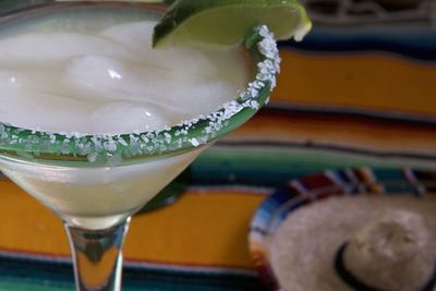 Close-up of margarita glass on table