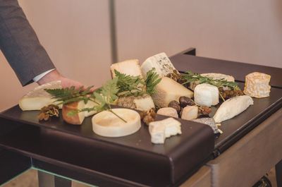 Close-up of sushi served on table