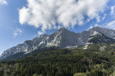 Scenic view of mountains against cloudy sky