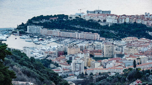 High angle view of buildings in city