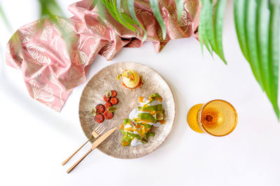 High angle view of food on table