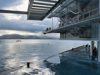 High angle view of bridge over sea against sky