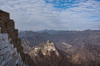 Scenic view of mountains against cloudy sky